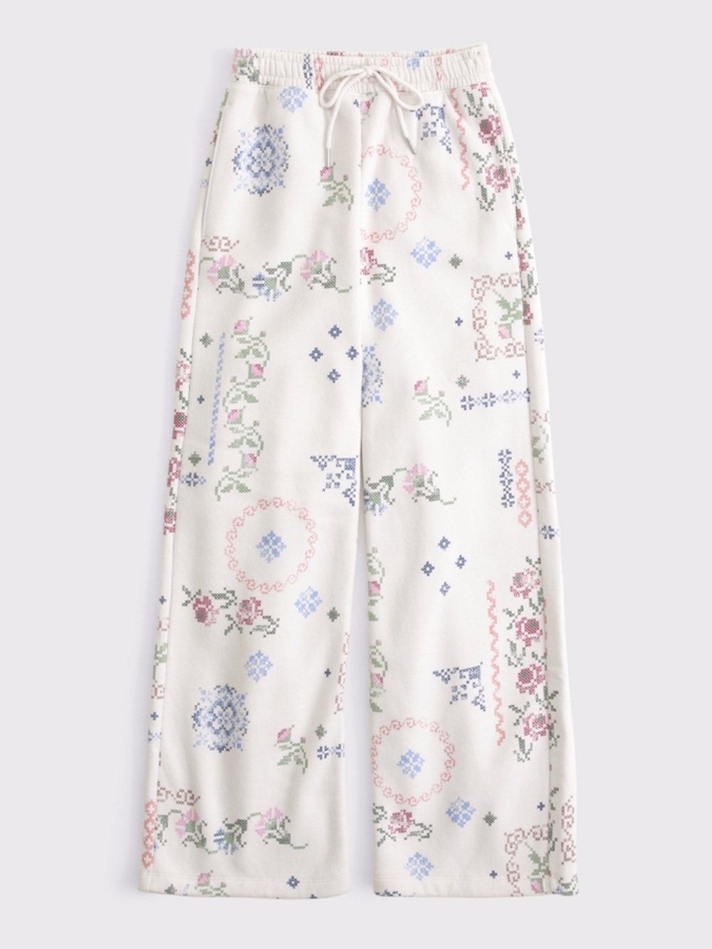 Abercrombie and Fitch high rise Sunday wide leg sweatpants ivory floral bottoms